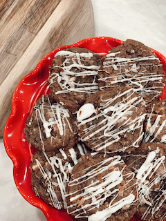 Chocolate Coconut Cashew Cookies with White Chocolate Coconut Drizzle